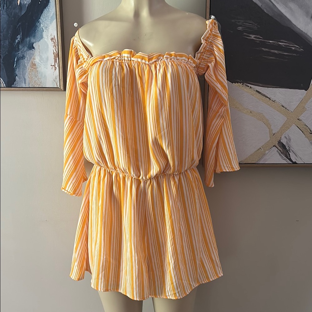 Yellow Striped Off-Shoulder Dress size L